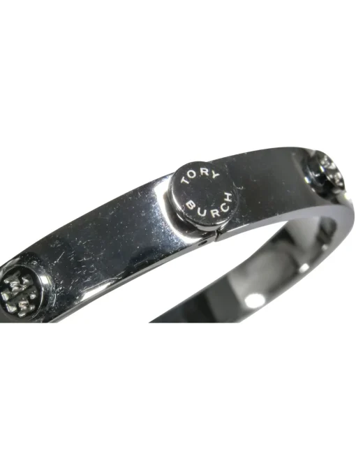 Tory Burch - Silver 'T' Logo "Miller Stud Hinge" Bracelet