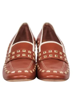 Tory Burch - Tan Studded Leather Heeled Loafers Sz 9.5