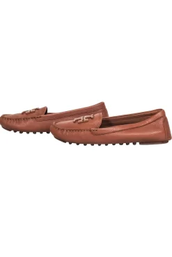 Tory Burch - Tan Tumbled Leather Loafers w/ Toe Logo Sz 6