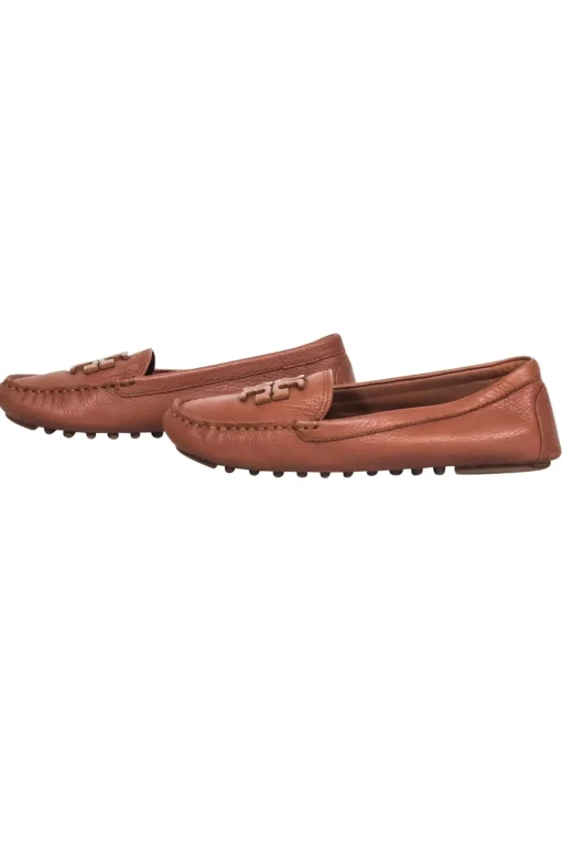 Tory Burch - Tan Tumbled Leather Loafers w/ Toe Logo Sz 6