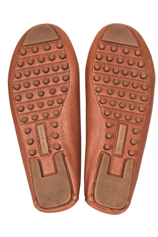 Tory Burch - Tan Tumbled Leather Loafers w/ Toe Logo Sz 6
