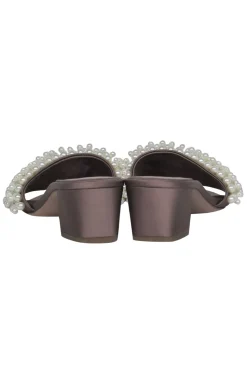 Tory Burch - Taupe Satin & Pearl Beaded Mule Sandals Sz 8.5