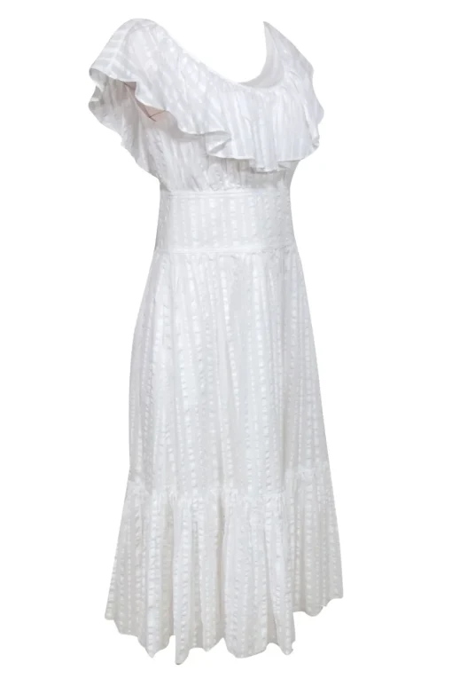 Tory Burch - White Ruffled Neckline Cotton Maxi Sundress Sz 6