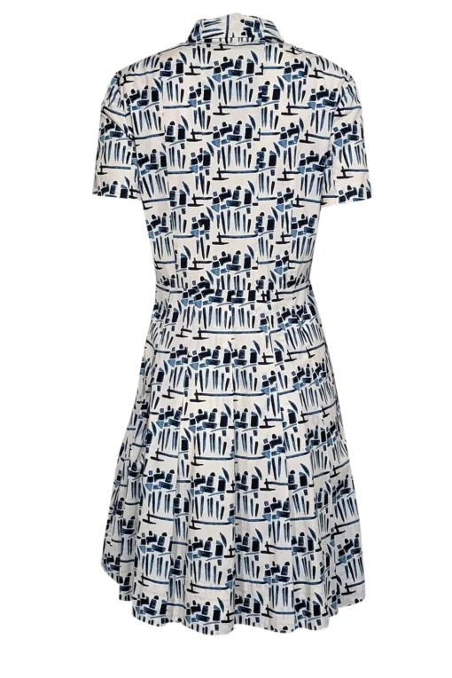 Tory Burch - White w/ Blue Abstract Figurine Print Poplin Dress Sz 6