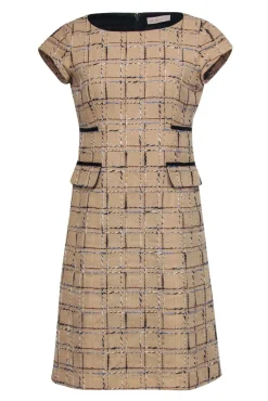 Tory Burch - Woven Cream & Plaid Cotton & Linen Sheath Dress Sz 6