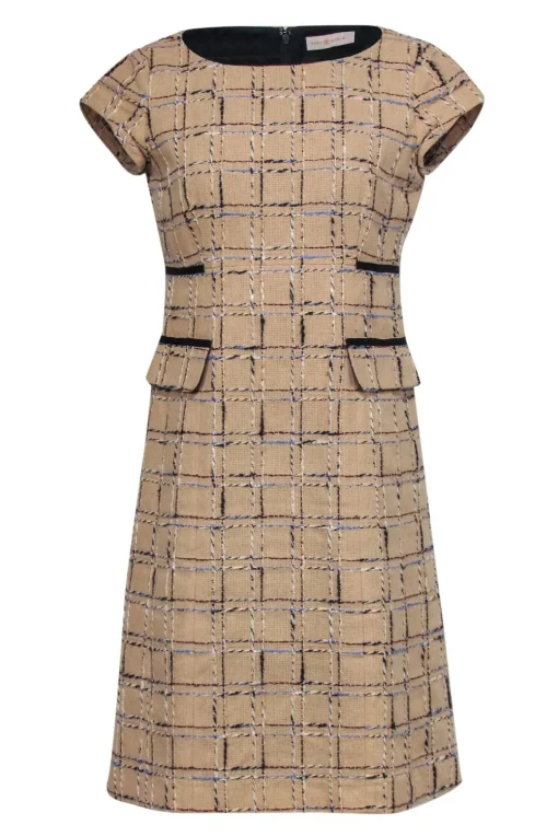Tory Burch - Woven Cream & Plaid Cotton & Linen Sheath Dress Sz 6