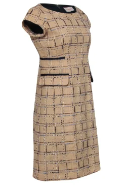 Tory Burch - Woven Cream & Plaid Cotton & Linen Sheath Dress Sz 6