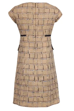 Tory Burch - Woven Cream & Plaid Cotton & Linen Sheath Dress Sz 6