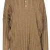 Totême - Golden Tan Ribbed Merino Wool Collared Sweater Top Sz S