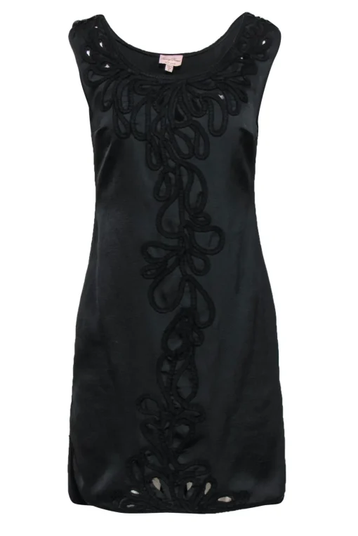 Tracy Reese - Black Embroidered Sleeveless Shift Dress Sz 0