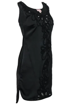 Tracy Reese - Black Embroidered Sleeveless Shift Dress Sz 0
