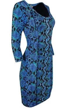 Tracy Reese - Blue & Teal Snake Print Dress Sz S