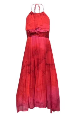 Tracy Reese - Red & Pink Ombre Silky Maxi Dress Sz 4