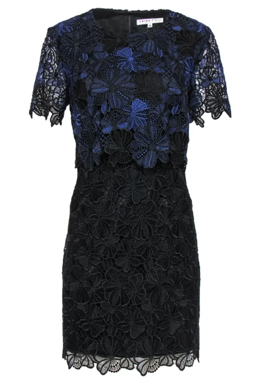 Trina Turk - Black & Blue Lace "Caterina" Layered Cocktail Dress Sz 10
