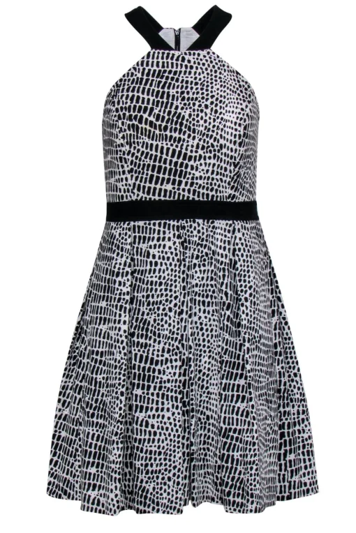 Trina Turk - Black & White Spotted Woven Cotton A-Line Dress Sz 2