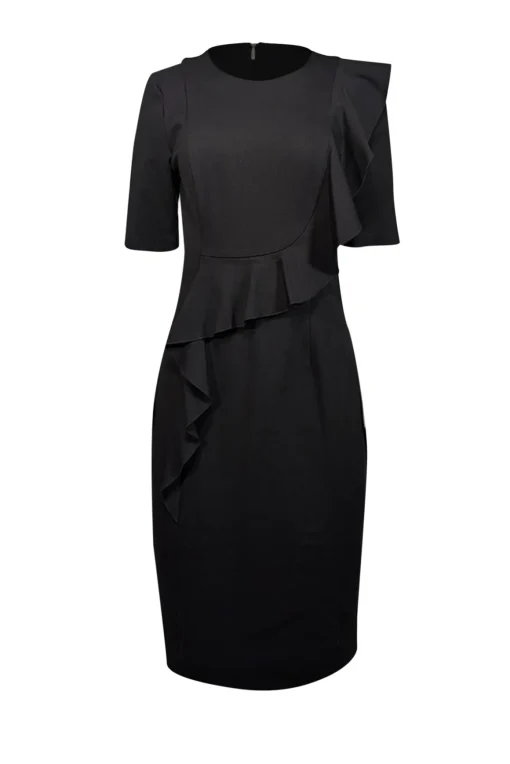 Trina Turk - Black Ruffled Front Sheath Dress Sz 6