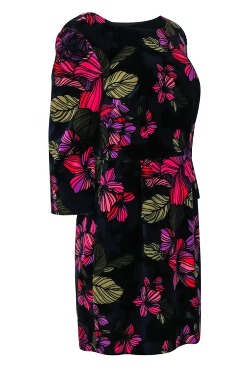 Trina Turk - Black Velvet Dress w/ Multi-Colored Floral Print Sz 8