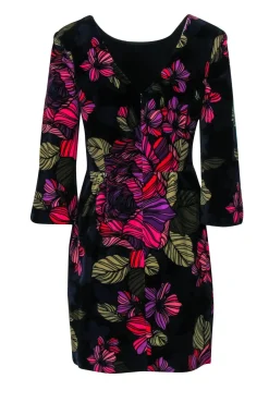 Trina Turk - Black Velvet Dress w/ Multi-Colored Floral Print Sz 8