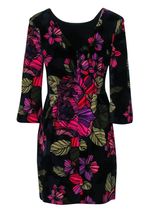 Trina Turk - Black Velvet Dress w/ Multi-Colored Floral Print Sz 8