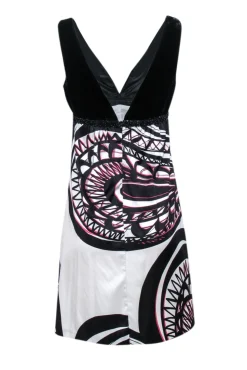 Trina Turk - Black Velvet Printed Mini Dress w/ Beaded Waist Sz 4