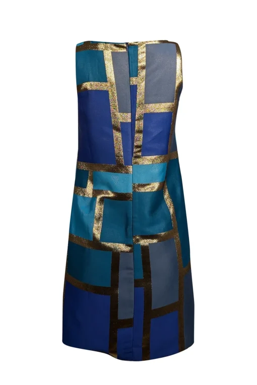 Trina Turk - Blue & Gold Colorblock Sleeveless Shift Dress Sz 2