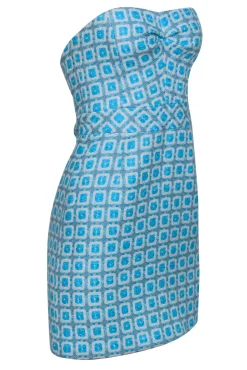 Trina Turk - Blue & White Strapless Tweed Mini Dress Sz 2