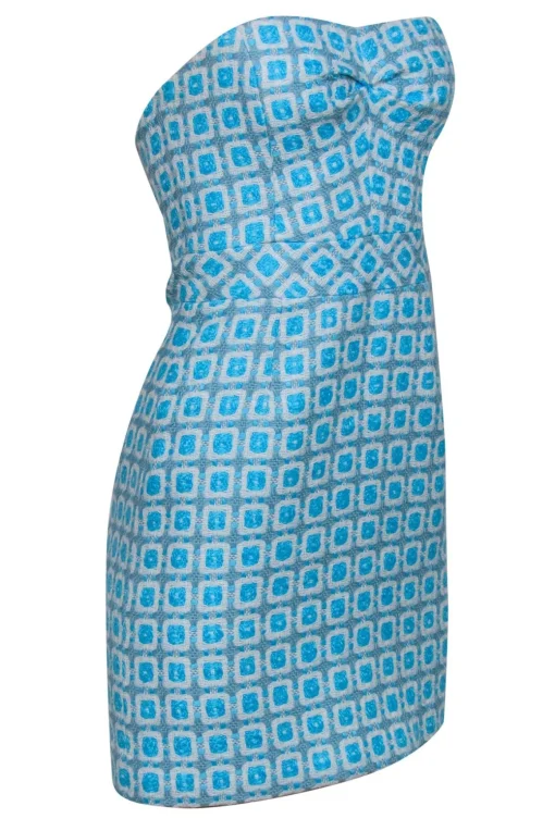 Trina Turk - Blue & White Strapless Tweed Mini Dress Sz 2