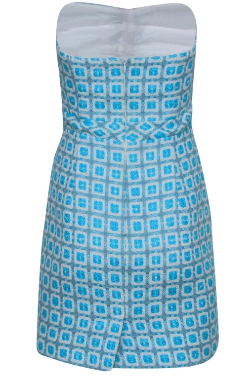 Trina Turk - Blue & White Strapless Tweed Mini Dress Sz 2