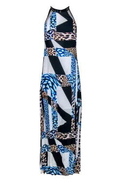 Trina Turk - Blue, Black & White Cheetah Geo Print Maxi Dress Sz S