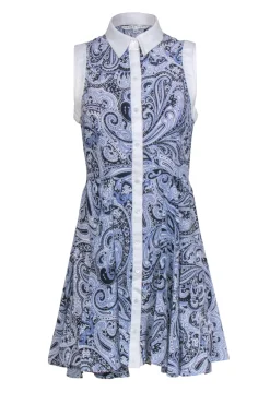 Trina Turk - Blue Paisley Silky Collared Shirt Dress Sz 4