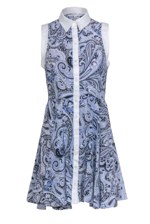 Trina Turk - Blue Paisley Silky Collared Shirt Dress Sz 4