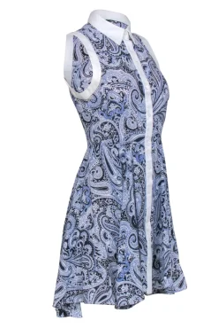 Trina Turk - Blue Paisley Silky Collared Shirt Dress Sz 4