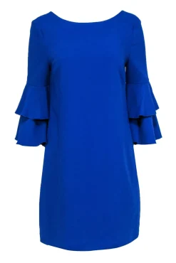 Trina Turk - Cobalt Textured Shift Dress w/ Ruffle Bell Sleeves Sz 6