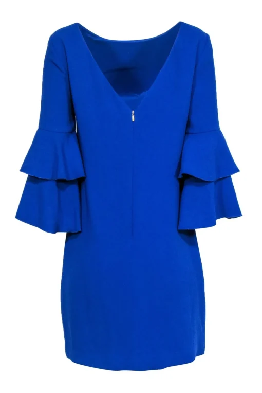 Trina Turk - Cobalt Textured Shift Dress w/ Ruffle Bell Sleeves Sz 6