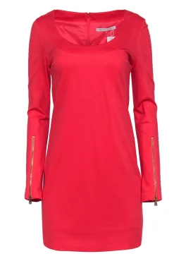 Trina Turk - Coral Long Sleeve Shift Dress w/ Zippered Cuffs Sz 4