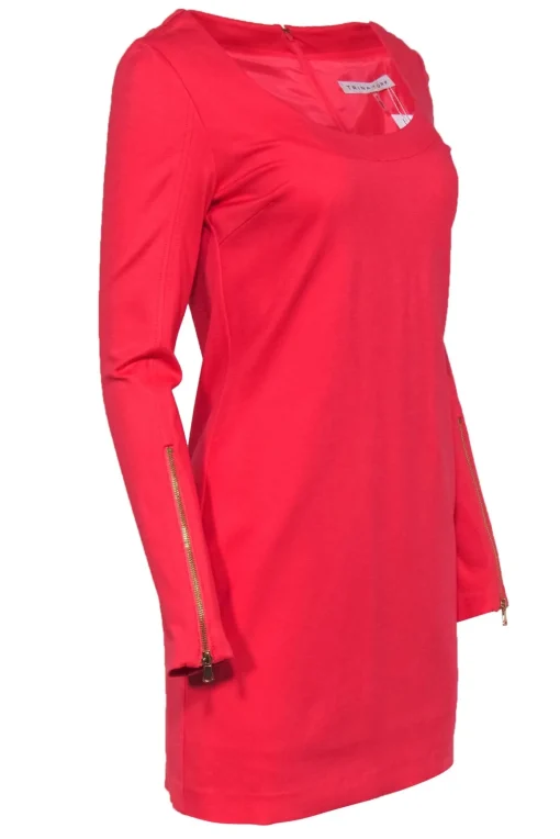 Trina Turk - Coral Long Sleeve Shift Dress w/ Zippered Cuffs Sz 4