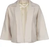 Trina Turk - Cream Woven Notch Lapel Cropped Open Jacket Sz XS