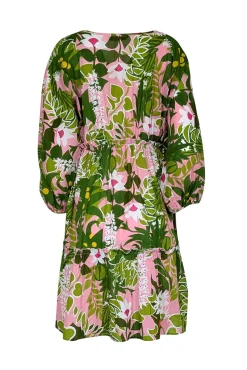 Trina Turk - Green, Pink, & White Botanical Print Balloon Dress Sz L