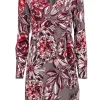 Trina Turk - Grey, Maroon & White Floral Print Sheath Dress w/ Crisscross Belt Sz 4