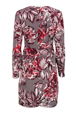 Trina Turk - Grey, Maroon & White Floral Print Sheath Dress w/ Crisscross Belt Sz 4