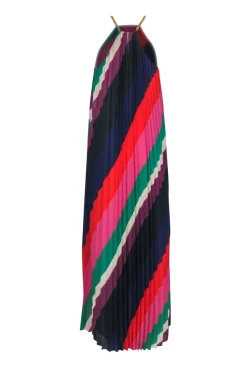 Trina Turk - Multicolor High Neck Sleeveless Pleated Maxi Dress Sz S