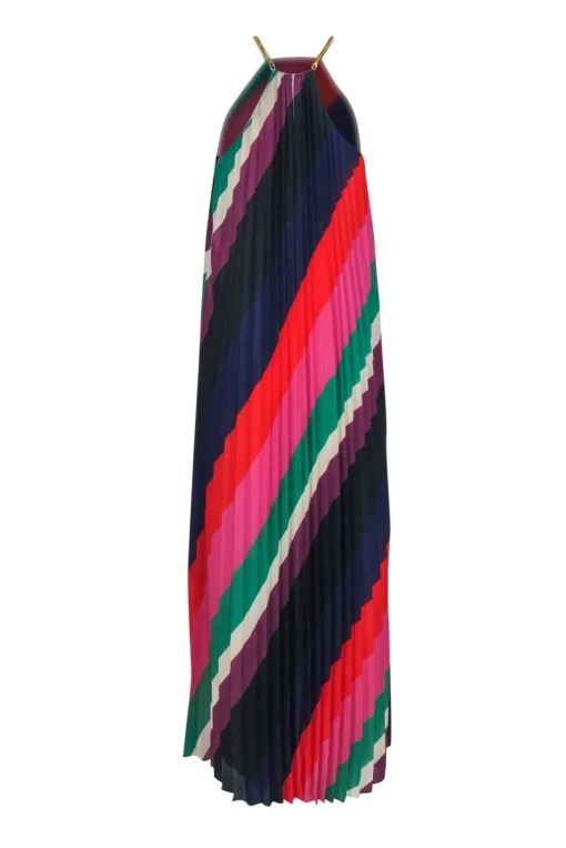 Trina Turk - Multicolor High Neck Sleeveless Pleated Maxi Dress Sz S