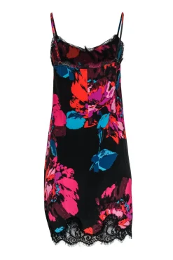 Trina Turk - Multicolored Silk Satin Slip Dress w/ Lace Sz S