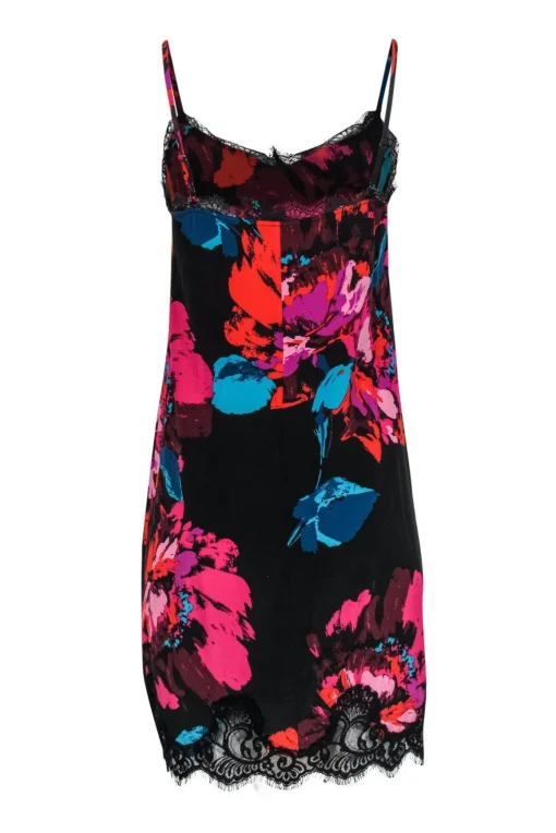Trina Turk - Multicolored Silk Satin Slip Dress w/ Lace Sz S