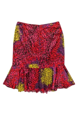 Trina Turk - Multi-Printed Fishtail Satin Skirt Sz 8