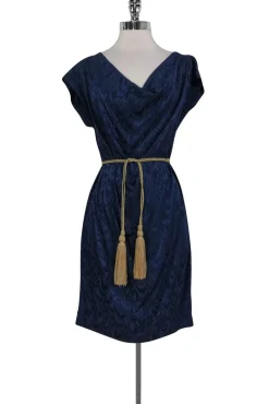Trina Turk - Navy Blue Silk Dress w/ Rope Belt Sz 2