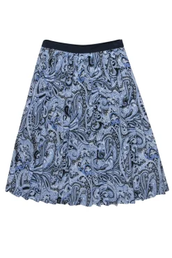 Trina Turk - Navy Silk Paisley Pleated Midi Skirt Sz 4