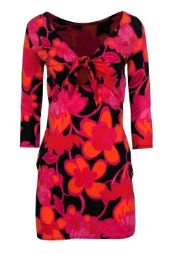 Trina Turk - Pink, Navy & Orange Floral Tie-Back Dress Sz XS