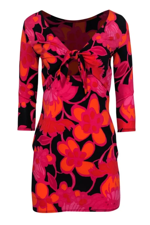 Trina Turk - Pink, Navy & Orange Floral Tie-Back Dress Sz XS