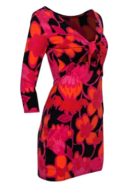 Trina Turk - Pink, Navy & Orange Floral Tie-Back Dress Sz XS